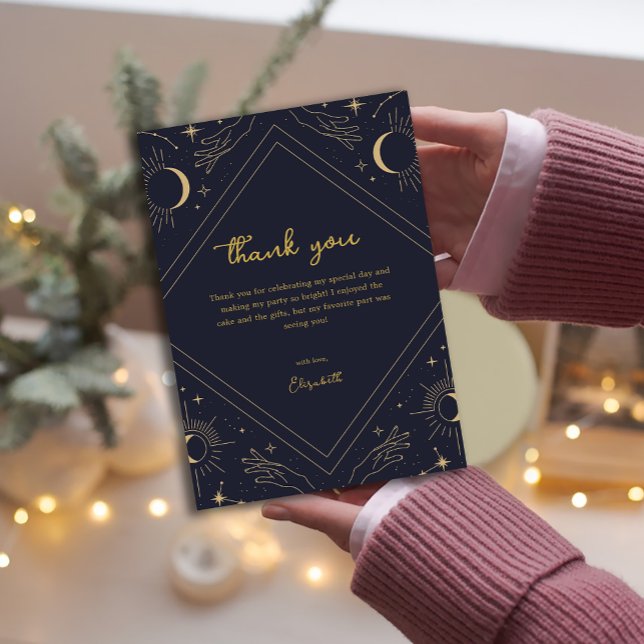 Carte de remerciements mystique mystique d'horosco (Blue Mystic Horoscope Moon Thank You Card)
