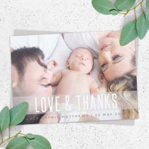 Carte De Remerciements Naissance de bébé moderne   Photo Famille Cute Sty