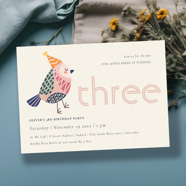 Carte De Remerciements Naissance rose mignonne n'importe quel âge 3e anni (Créateur téléchargé)