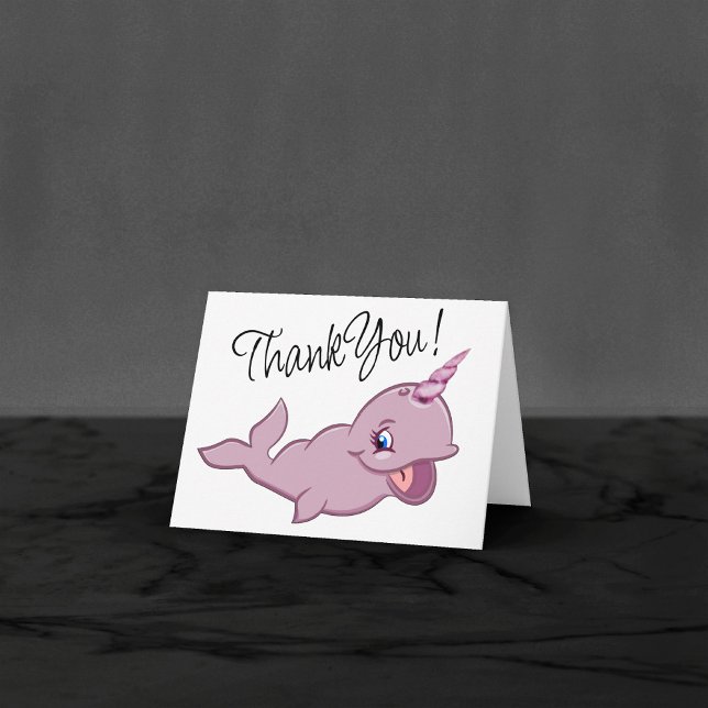 Carte De Remerciements Narval Rose | Animal de dessin animé Chibi Kawaii  (Créateur téléchargé)