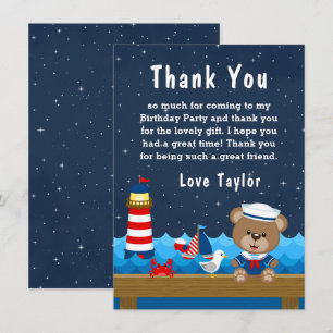 Carte De Remerciements Nautical Boy Bear Rouge et Marine Anniversaire Par