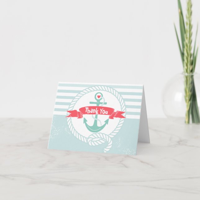 Carte de remerciements nautique avec Ancre et cord (Devant)