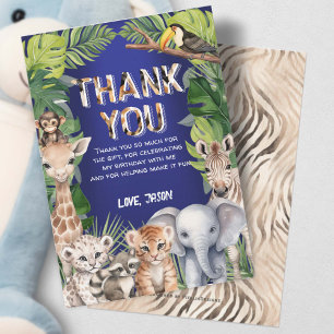 Carte De Remerciements Navy Blue Wild One Jungle Animaux 1er anniversaire