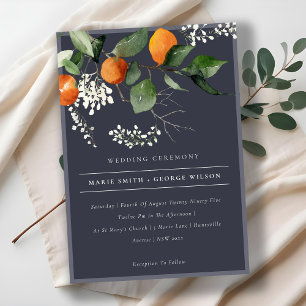 Carte De Remerciements Navy Chic Orange Blossom Botanical Wedding Invitat