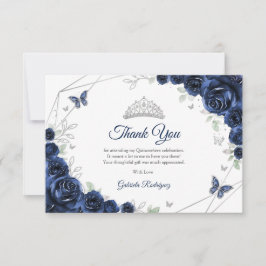 Carte De Remerciements Navy Silver Floral Quinceanera