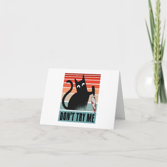 Carte De Remerciements Ne m'essayez pas, Moody Cat avec un couteau Invita (Devant)