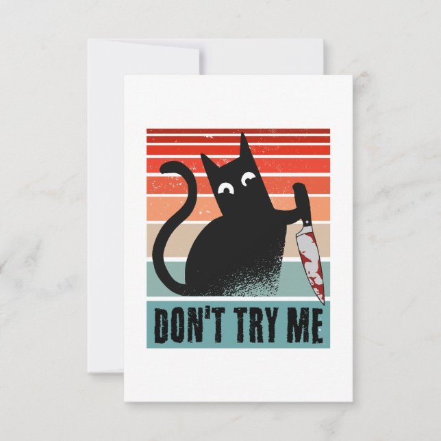 Carte De Remerciements Ne m'essayez pas, Moody Cat avec un couteau Invita (Devant)