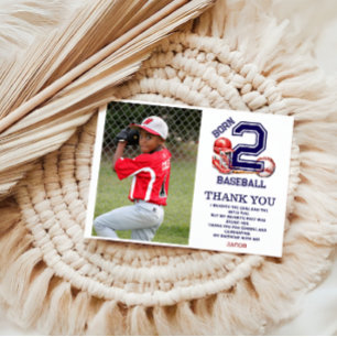 Carte De Remerciements Né pour le Baseball Thème de sport pour le 2e an