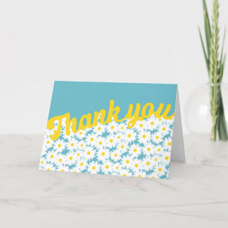 Carte De Remerciements Négative Space Daisies blanc jaune sur bleu