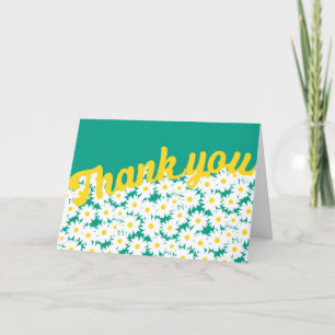 Carte De Remerciements Négative Space Daisies blanc jaune sur vert