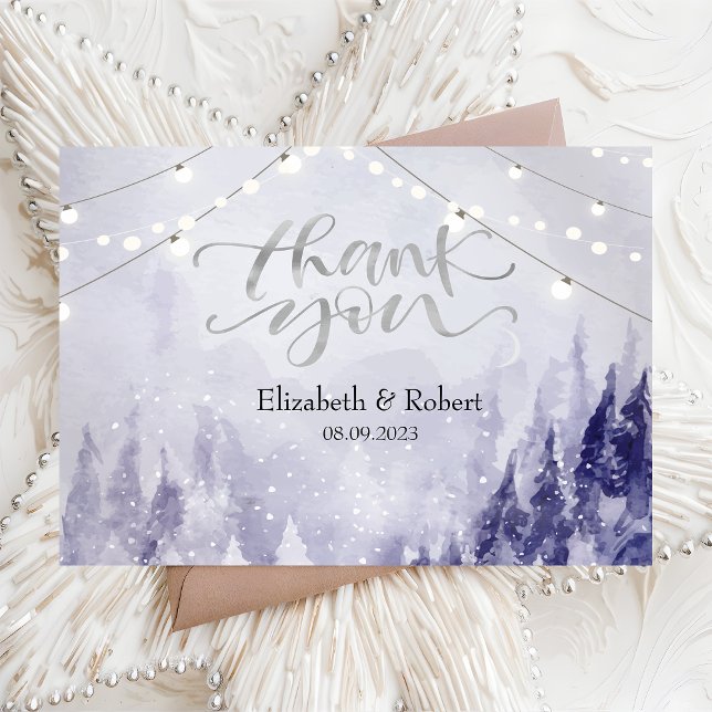 Carte De Remerciements Neige du paysage hivernal violet (Créateur téléchargé)