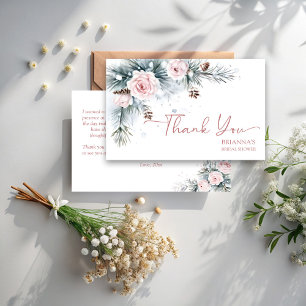 Carte De Remerciements Neige en amour douche de mariée hivernale pins enn