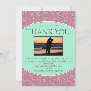 Carte De Remerciements NEO MINT DUSKY PINK Photo personnalisée Flore mode