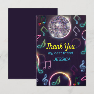 Carte De Remerciements Neon Glow Disco Dance Anniversaire
