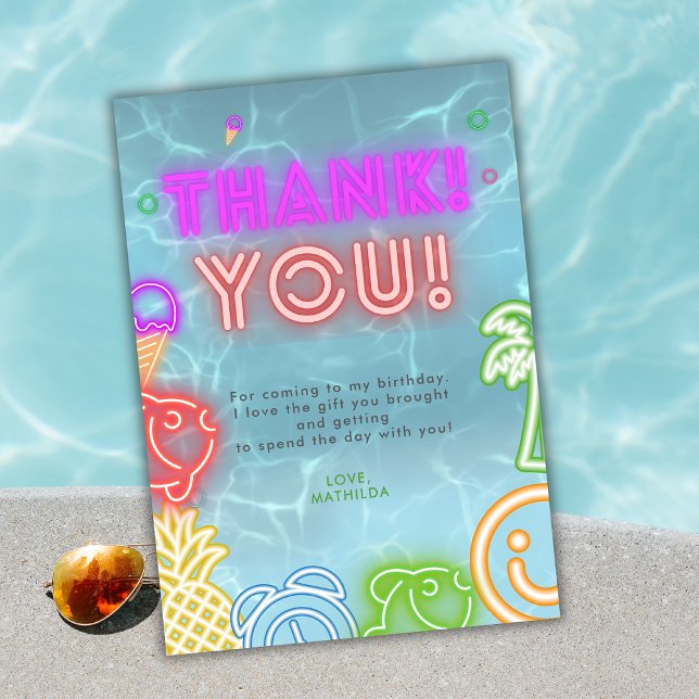 Carte De Remerciements Neon Glow Pool Party Any Age Birthday  (Créateur téléchargé)