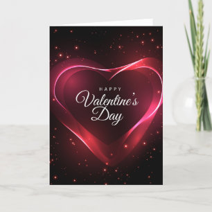 Carte De Remerciements Neon Red Valentine Coeur au milieu des étoiles rou