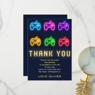 Carte De Remerciements Neon Toute année jeux vidéo anniversaire