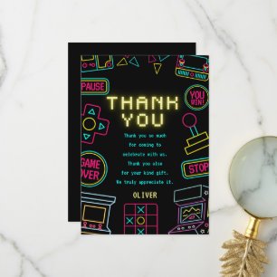Carte De Remerciements Neon Toute année jeux vidéo arcade anniversaire