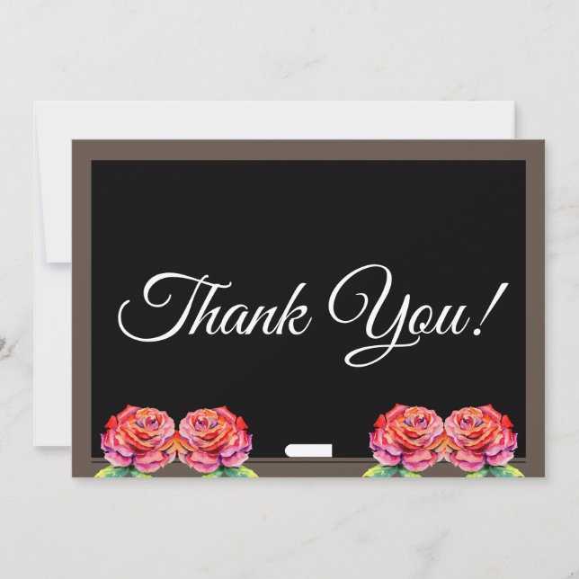 Carte De Remerciements Nettoyer Chalkboard Élégant Script Floral Enseigna (Devant)
