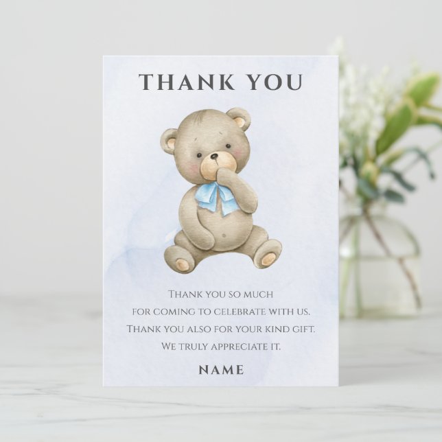 Carte De Remerciements N'importe quel âge l'ours en peluche garçon annive (Debout devant)