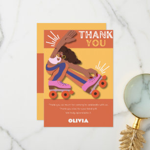 Carte De Remerciements N'importe quel âge retro roller skate fille annive