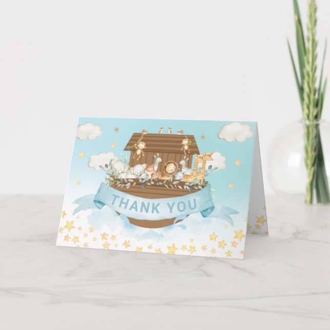 Carte De Remerciements Noah's Ark Cute Animaux Garçon Baby shower d'anniv (Devant)