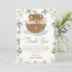 Carte De Remerciements Noah's Ark Greenery Baptism Christening Neutral