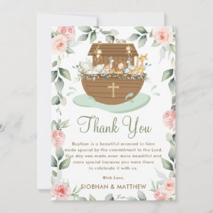 Carte De Remerciements Noah's Ark rose Floral Girl Baptism Christening