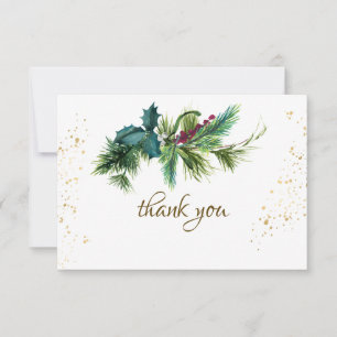 Carte De Remerciements Noël À feuillage persistant Rouge Gold Mariage d'h
