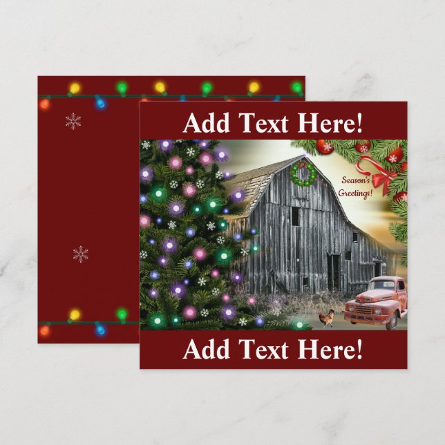 Carte De Remerciements Noël À La Ferme De La Grange Camion Hen (Devant / Derrière)