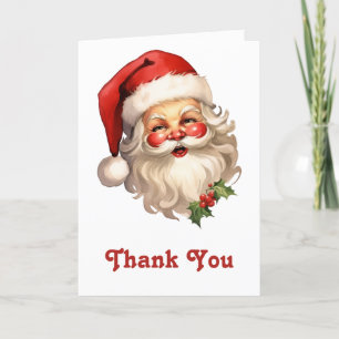 Carte De Remerciements Noël de style rétro Holly Jolly Santa Claus