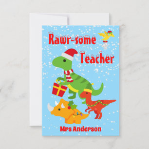 Carte De Remerciements Noël Enfants Dinosaure Plat Remerciement Enseignan