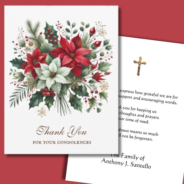 Carte De Remerciements Noël Funérailles Memorial Floral Crucifix (Créateur téléchargé)