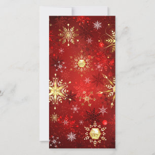 Carte De Remerciements Noël Golden Snowflakes sur Arrière - plan rouge