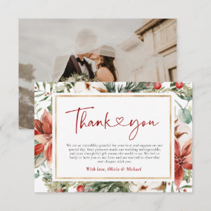 Carte De Remerciements Noël hiver Rouge Vert or Mariage
