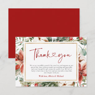 Carte De Remerciements Noël hiver Rouge Vert or Mariage