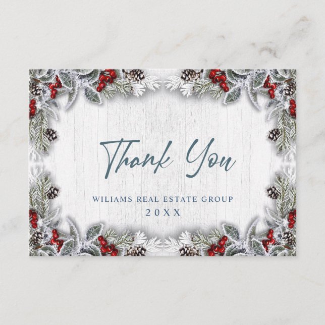 Carte De Remerciements Noël Holly Berry Rustic (Devant)