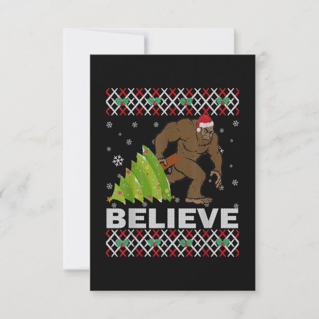 Carte De Remerciements Noël Passionné Croire Bigfoot Sasquatch Tree Pour (Devant)