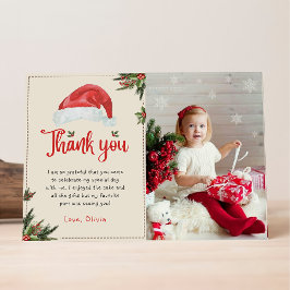 Carte De Remerciements Noël Père Noël Casquette rouge photo d'anniversair