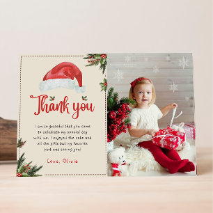 Carte De Remerciements Noël Père Noël Casquette rouge photo d'anniversair