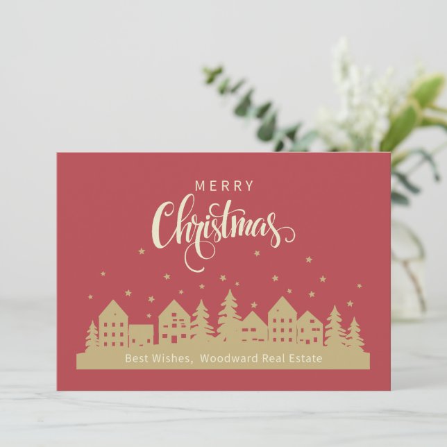 Carte De Remerciements Noël rétro | Marketing de l'immobilier personnalis (Debout devant)