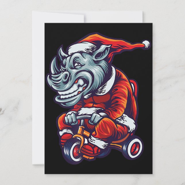 Carte De Remerciements Noël Rhino Père Noël : Joyeux Noël Casquette (Devant)