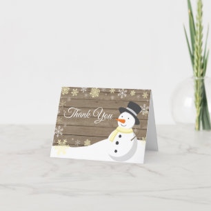 Carte De Remerciements Noël rustique d'hiver Bonhomme de neige Jaune