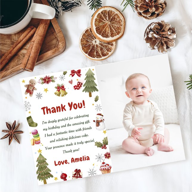 Carte De Remerciements Noël Snowan fête d'anniversaire Photo (Créateur téléchargé)