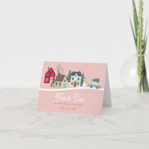 Carte De Remerciements Noël Ville/Village Baby shower rose