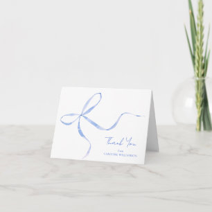 Carte De Remerciements Nœud Bleu Élégant Nom Personnalisé Plié