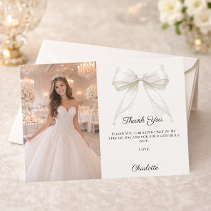 Carte De Remerciements Nœud ivoire Sweet 16 photo perles