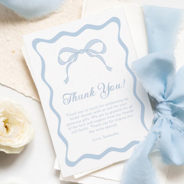 Carte De Remerciements Nœud ondulé bleu qui se marie Shower de mariage (Créateur téléchargé)