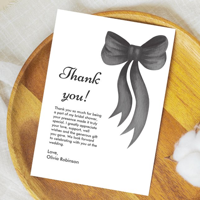 Carte De Remerciements Noeud papillon noir Elle noue le noeud Enterrement (Black Bow She's Tying the Knot Bridal Shower Thank You Card  )