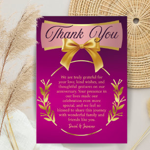 Carte De Remerciements Nœud personnalisé violet et or pour fête d'anniver